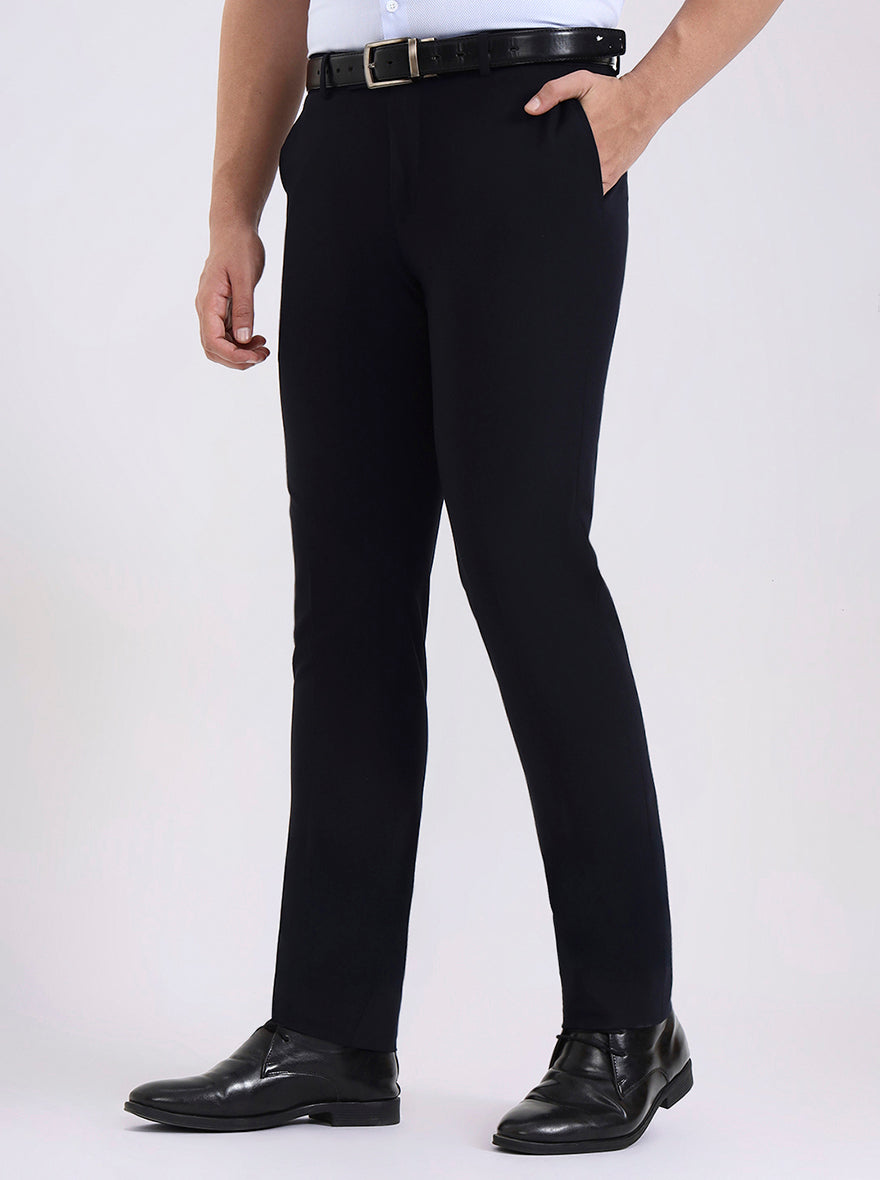 Blue Solid Slim Fit Formal Trouser | Metal