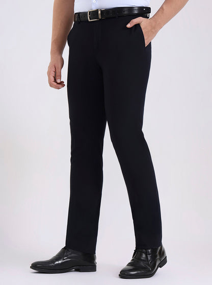 Blue Solid Slim Fit Formal Trouser | Metal