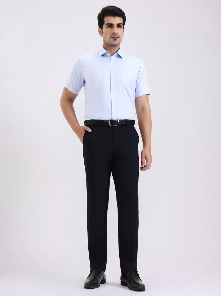 Blue Solid Slim Fit Formal Trouser | Metal