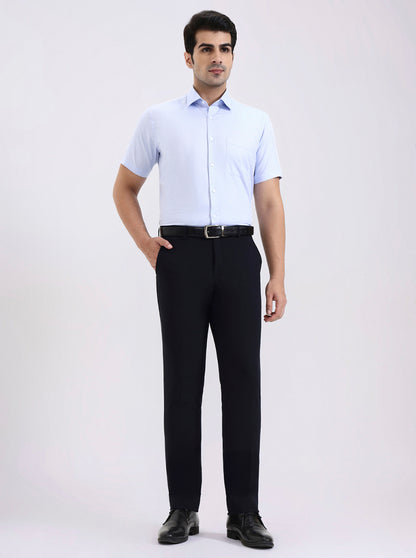 Blue Solid Slim Fit Formal Trouser | Metal