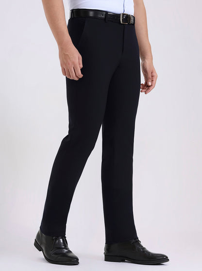Blue Solid Slim Fit Formal Trouser | Metal