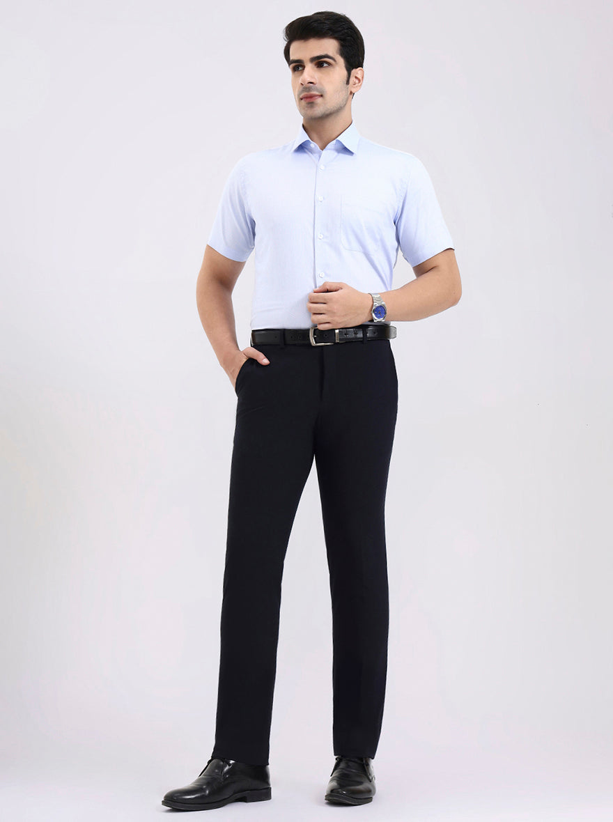 Blue Solid Slim Fit Formal Trouser | Metal