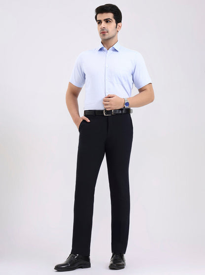 Blue Solid Slim Fit Formal Trouser | Metal