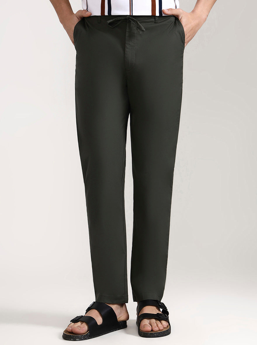 Olive Green Solid Slim Fit Track Pant | JadeBlue