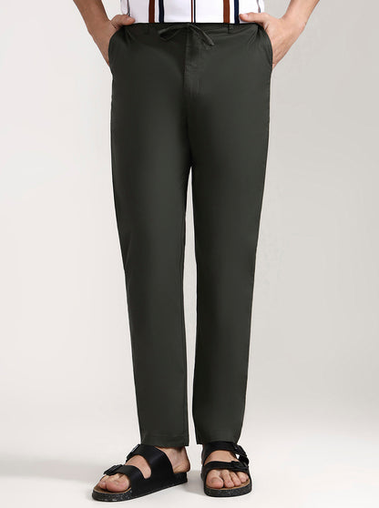 Olive Green Solid Slim Fit Track Pant | JadeBlue