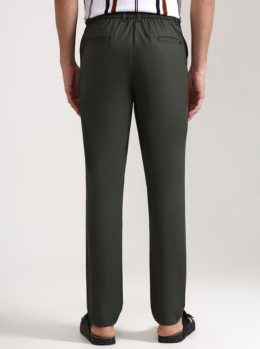 Olive Green Solid Slim Fit Track Pant | JadeBlue