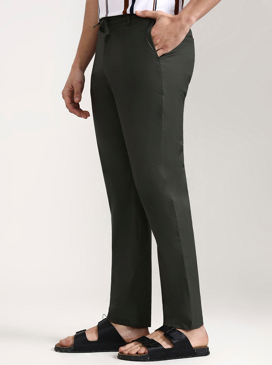 Olive Green Solid Slim Fit Track Pant | JadeBlue