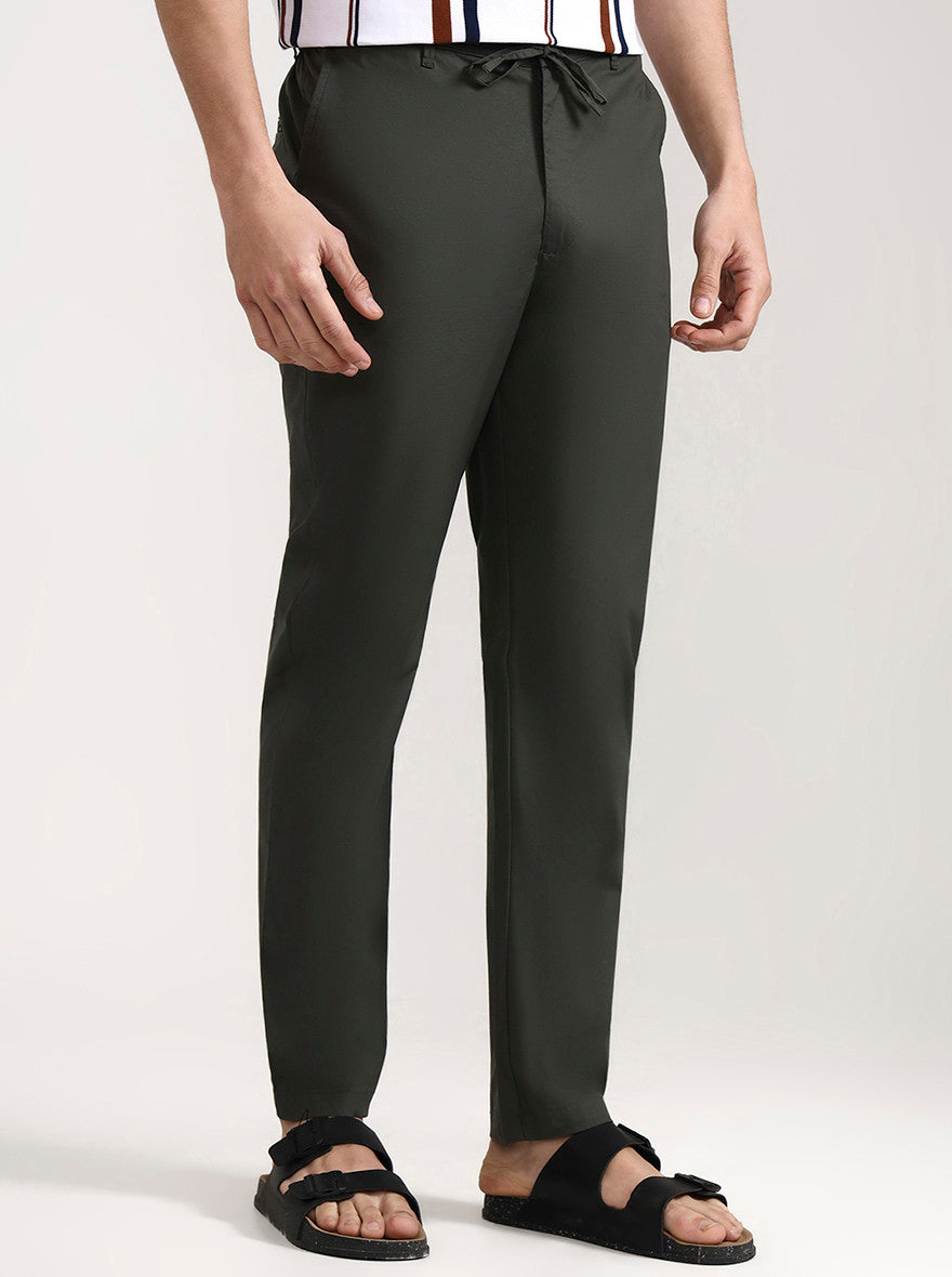 Olive Green Solid Slim Fit Track Pant | JadeBlue