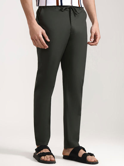Olive Green Solid Slim Fit Track Pant | JadeBlue