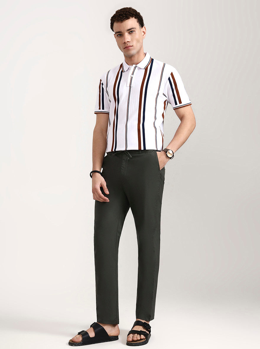 Olive Green Solid Slim Fit Track Pant | JadeBlue