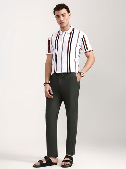 Olive Green Solid Slim Fit Track Pant | JadeBlue