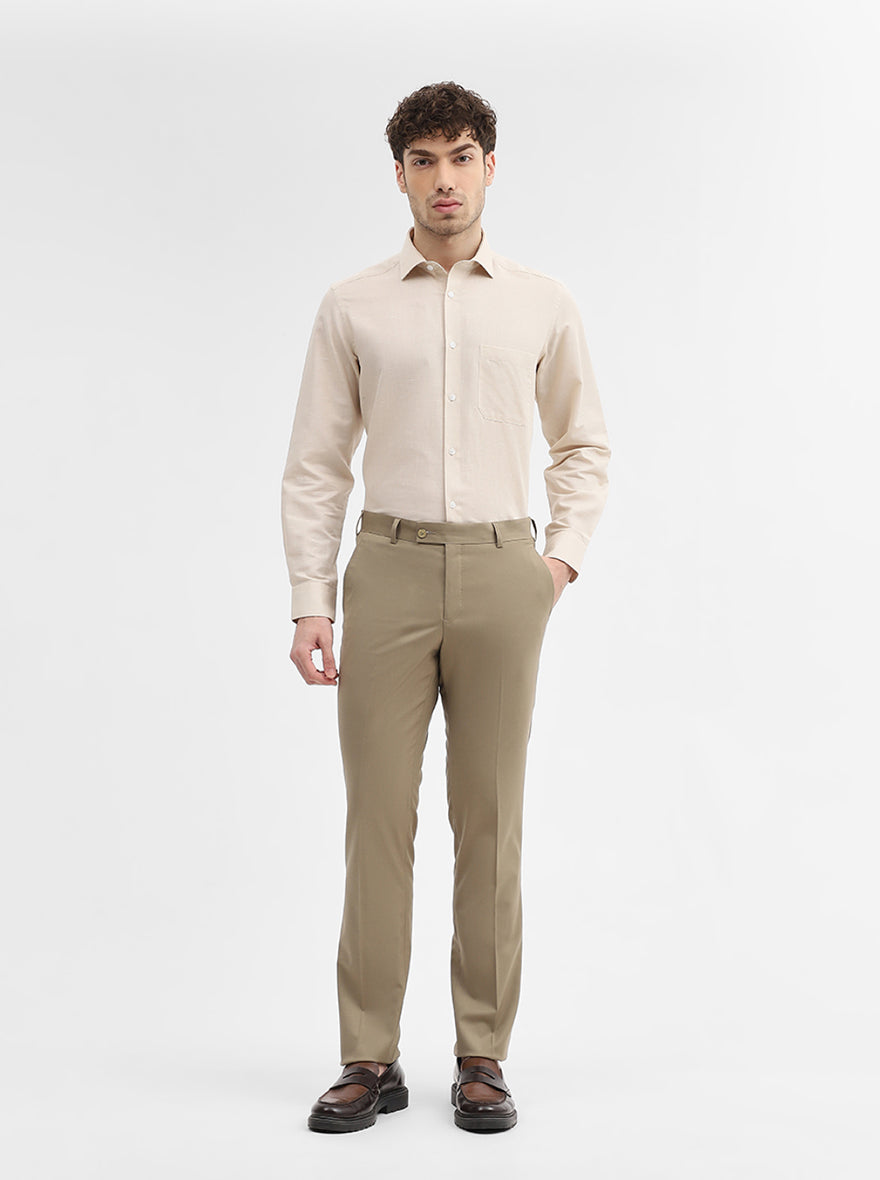 Cream Solid Regular Fit Formal Shirt | JadeBlue