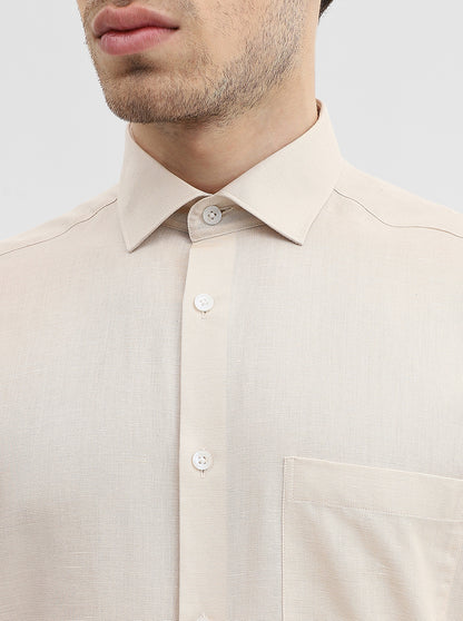 Cream Solid Regular Fit Formal Shirt | JadeBlue
