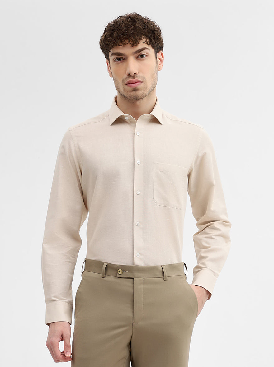 Cream Solid Regular Fit Formal Shirt | JadeBlue