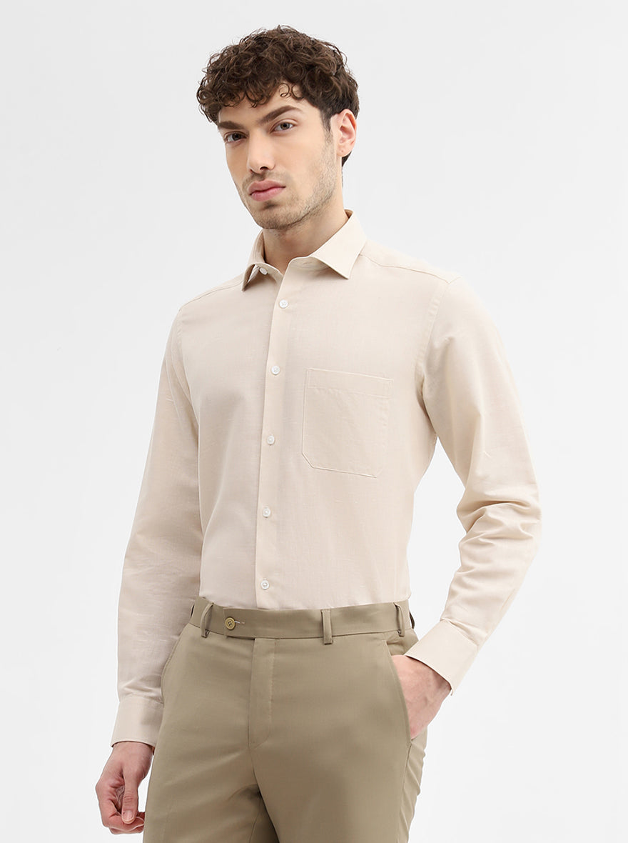 Cream Solid Regular Fit Formal Shirt | JadeBlue