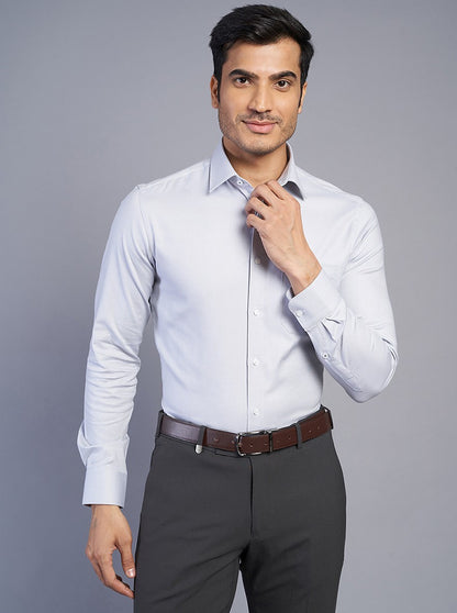 Light Grey Solid Slim Fit Formal Shirt | JadeBlue Youth