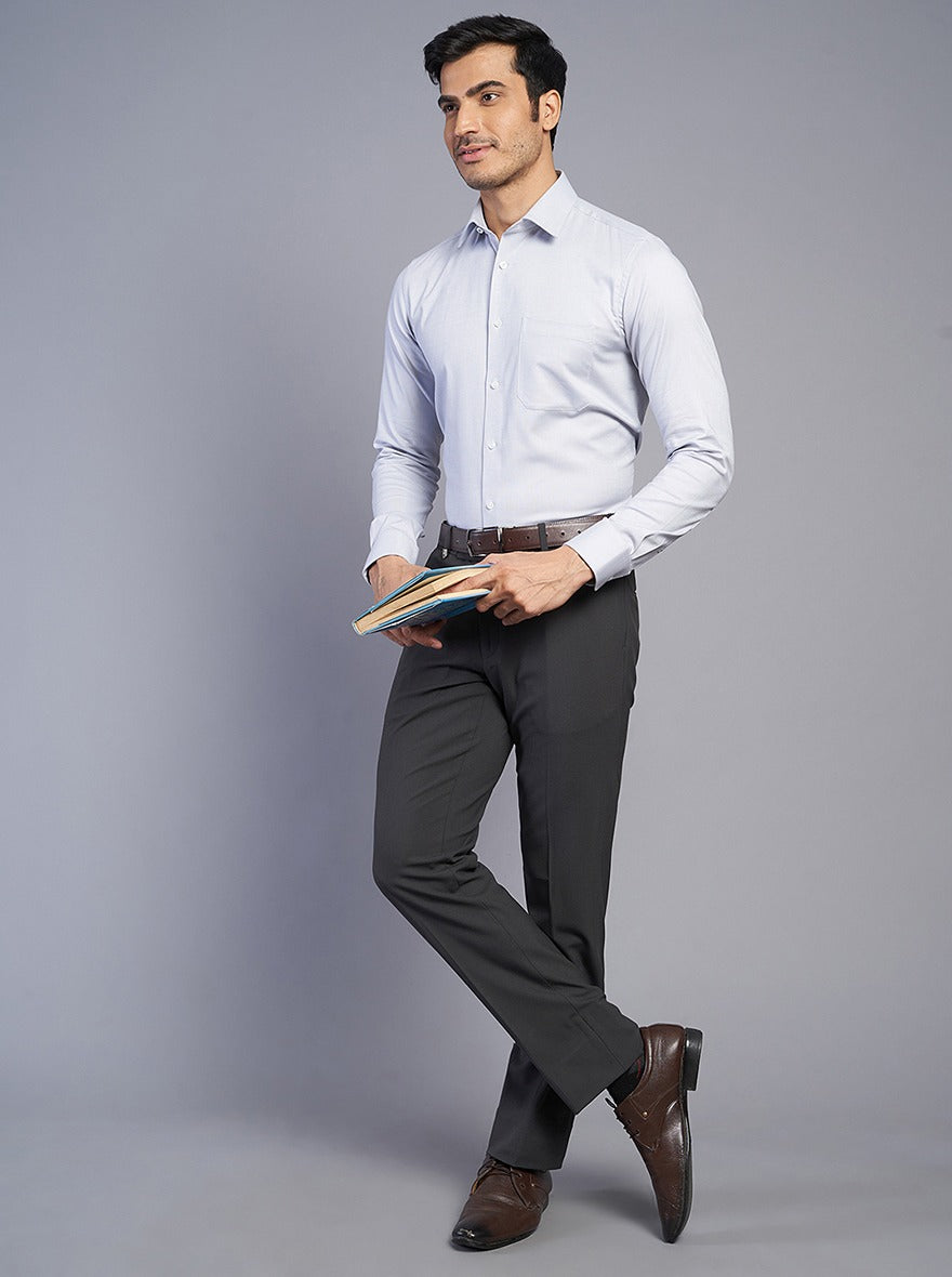 Light Grey Solid Slim Fit Formal Shirt | JadeBlue Youth