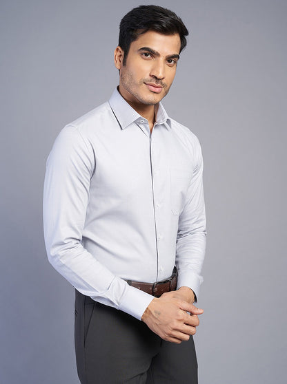 Light Grey Solid Slim Fit Formal Shirt | JadeBlue Youth