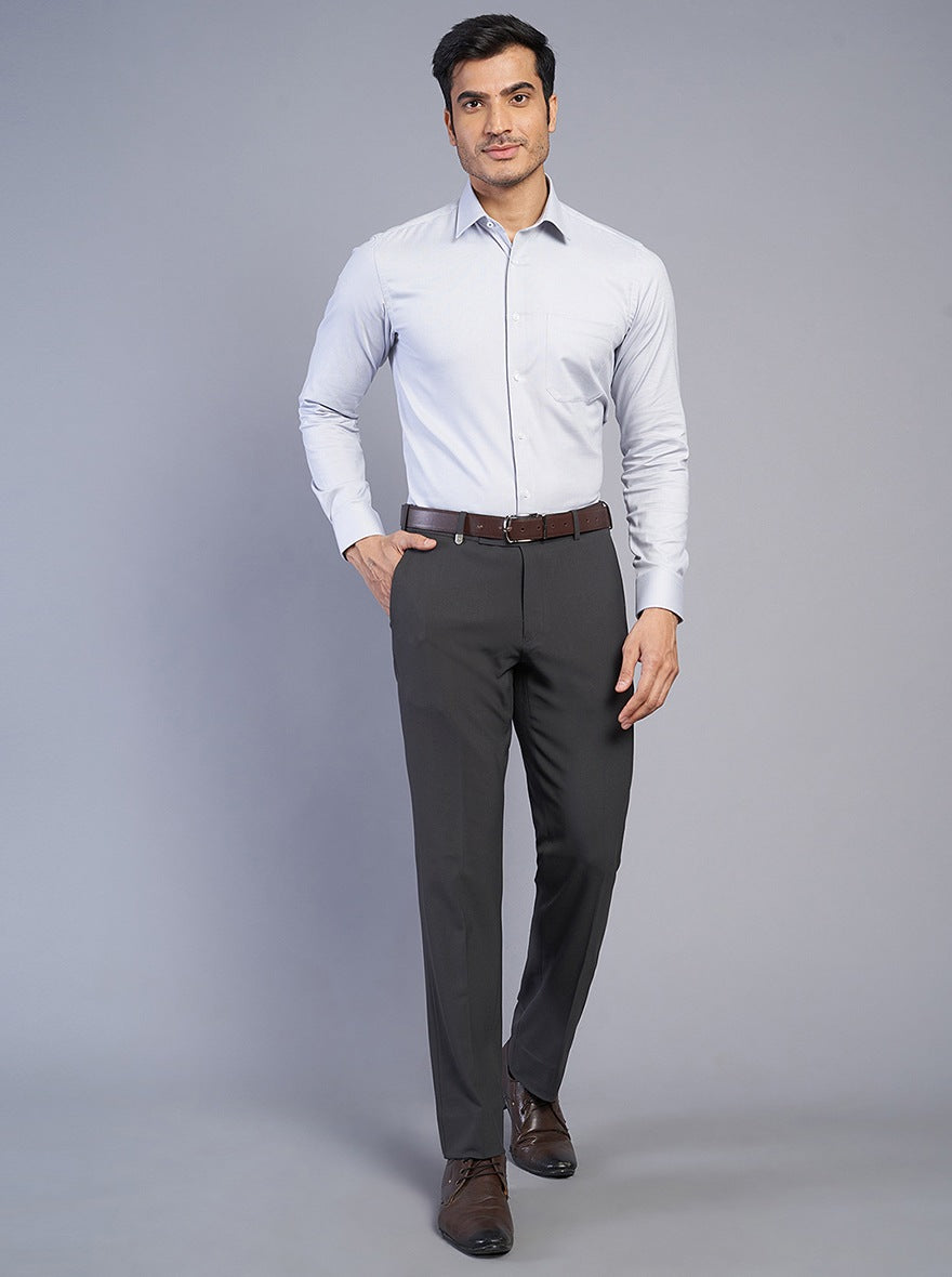 Light Grey Solid Slim Fit Formal Shirt | JadeBlue