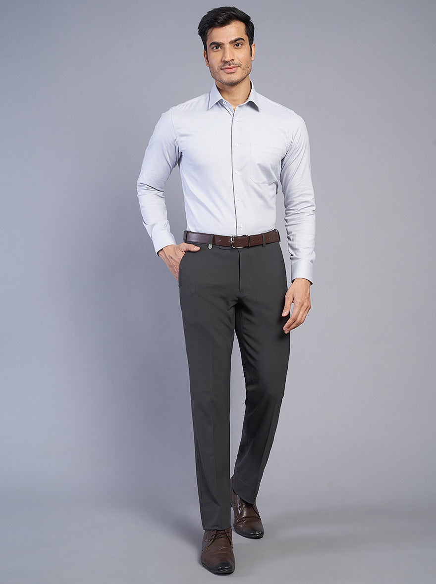 Light Grey Solid Slim Fit Formal Shirt | JadeBlue Youth