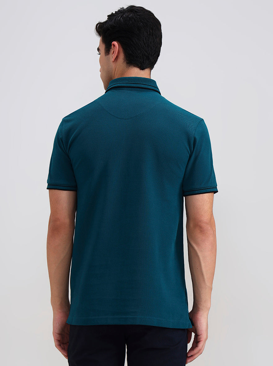 Teal Green Solid Slim Fit Polo T-Shirt | JadeBlue
