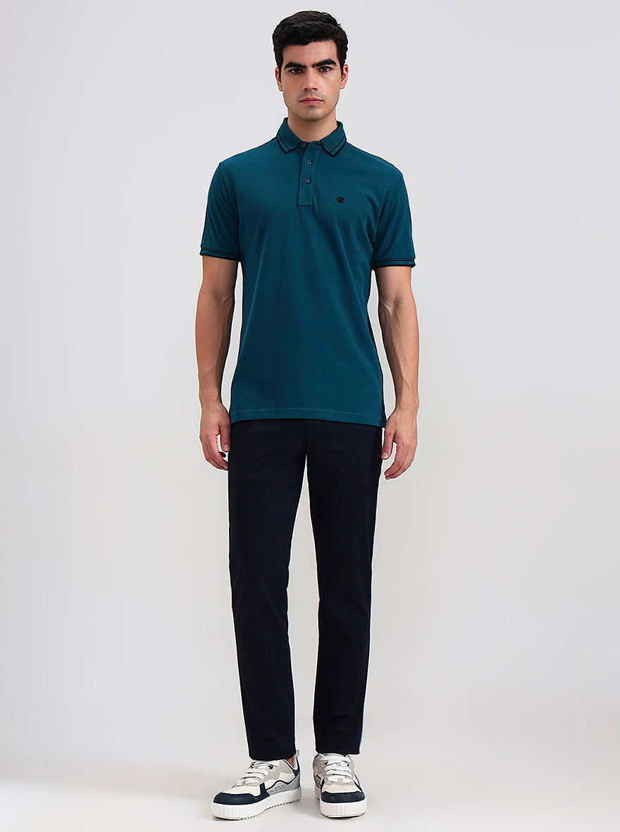 Teal Green Solid Slim Fit Polo T-Shirt | JadeBlue