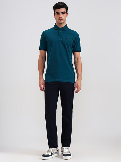 Teal Green Solid Slim Fit Polo T-Shirt | JadeBlue