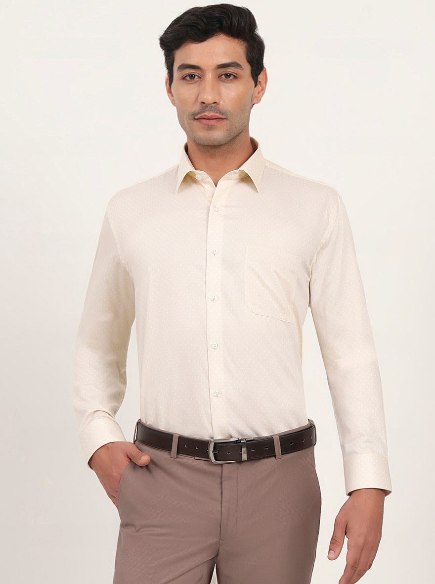 Beige Printed Regular Fit Formal Shirt | JadeBlue