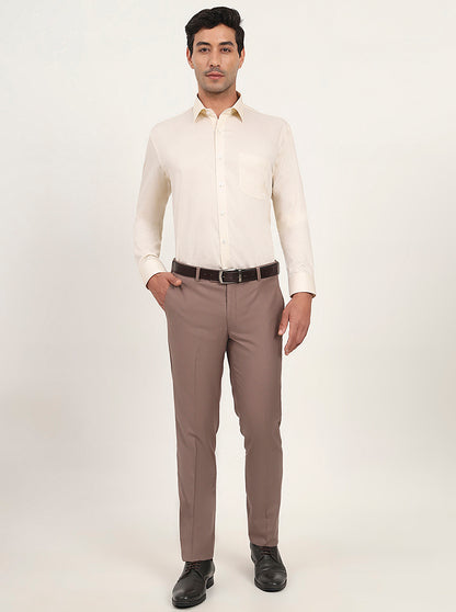 Beige Printed Regular Fit Formal Shirt | JadeBlue