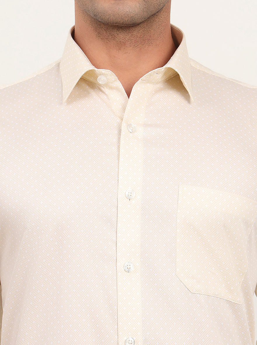 Beige Printed Regular Fit Formal Shirt | JadeBlue