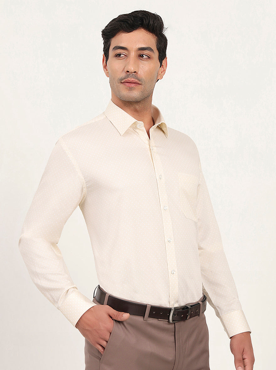 Beige Printed Regular Fit Formal Shirt | JadeBlue