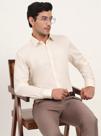 Beige Printed Regular Fit Formal Shirt | JadeBlue