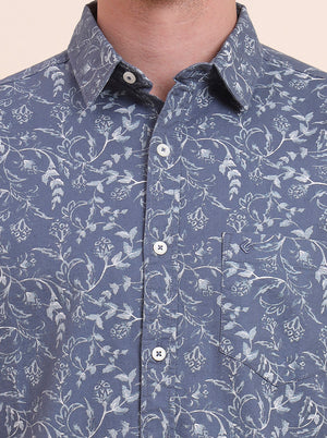 Blue Printed Slim Fit Casual Shirt | Greenfibre