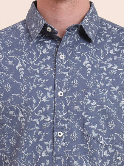 Blue Printed Slim Fit Casual Shirt | Greenfibre