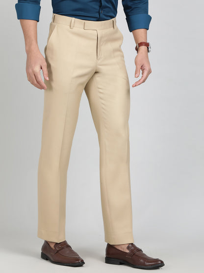 Khaki Solid Classic Fit Formal Trouser | JadeBlue