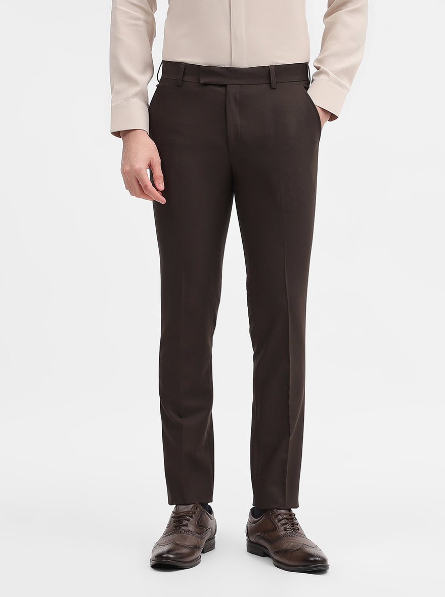 Dark Olive Solid Slim Fit Formal Trouser | Metal