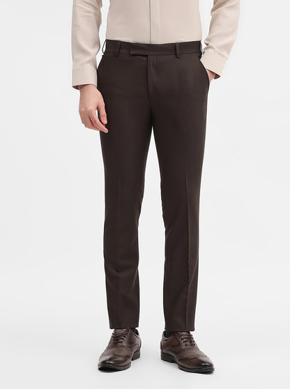 Dark Olive Solid Slim Fit Formal Trouser | Metal