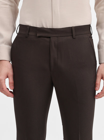 Dark Olive Solid Slim Fit Formal Trouser | Metal