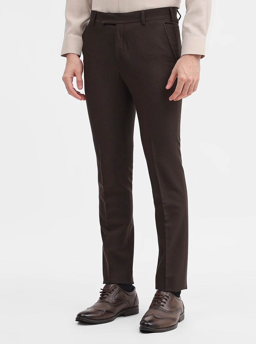 Dark Olive Solid Slim Fit Formal Trouser | Metal