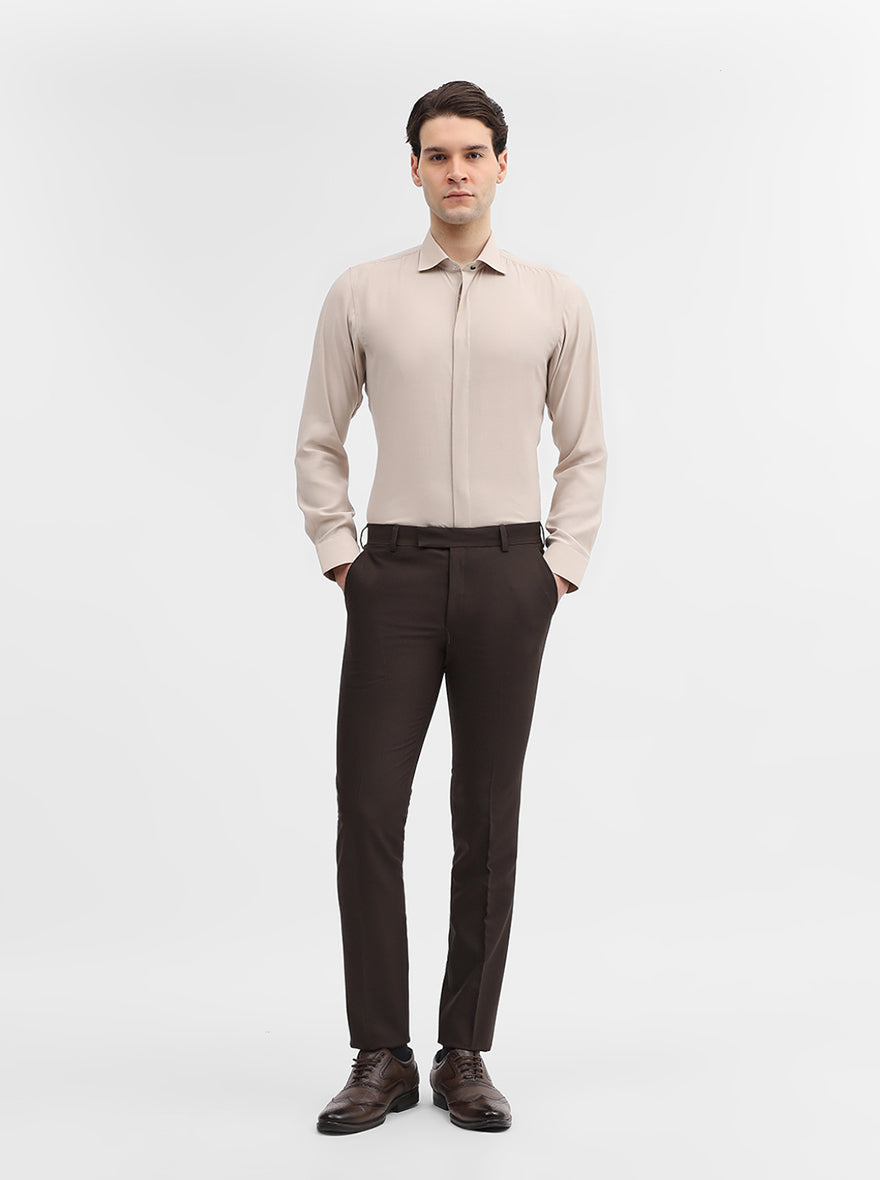 Dark Olive Solid Slim Fit Formal Trouser | Metal