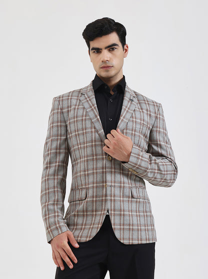 Brown Checked Regular Fit Blazer | JadeBlue