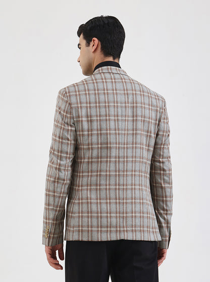 Brown Checked Regular Fit Blazer | JadeBlue