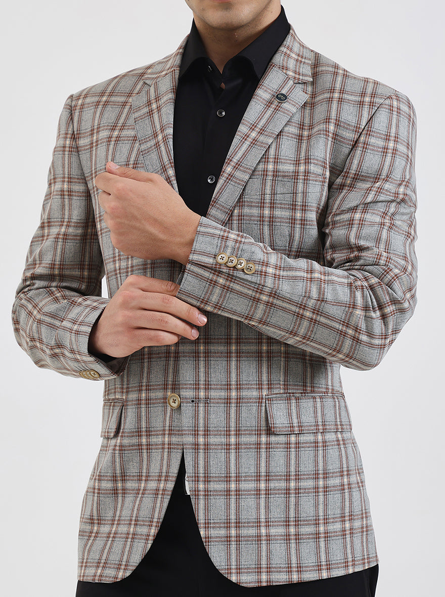 Brown Checked Regular Fit Blazer | JadeBlue