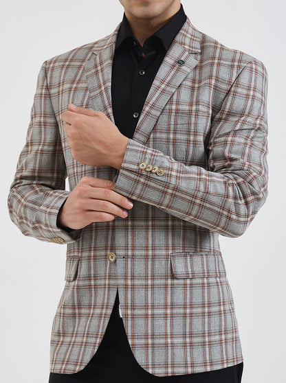 Brown Checked Regular Fit Blazer | JadeBlue