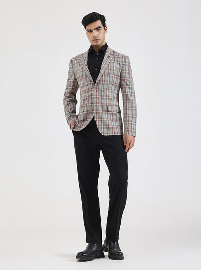 Brown Checked Regular Fit Blazer | JadeBlue