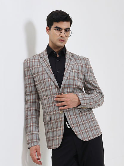 Brown Checked Regular Fit Blazer | JadeBlue