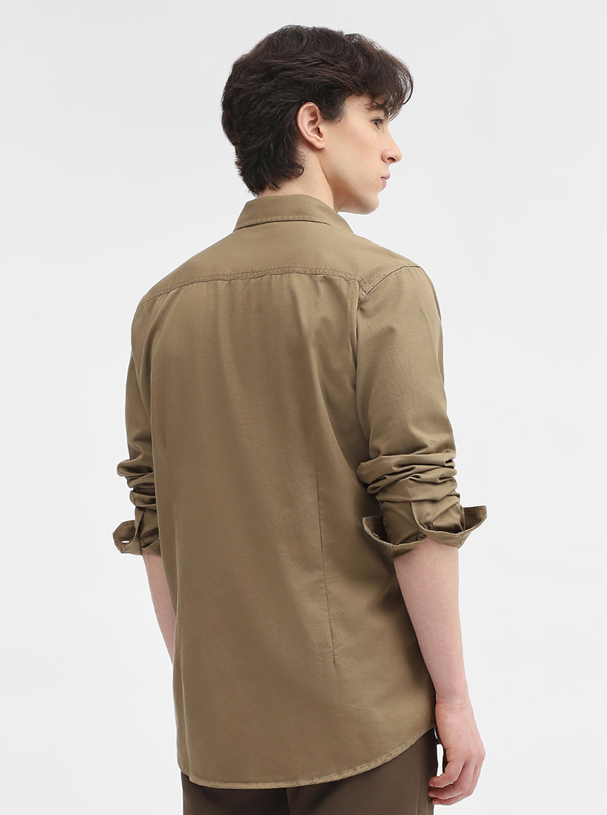 Khaki Solid Slim Fit Casual Shirt | JadeBlue