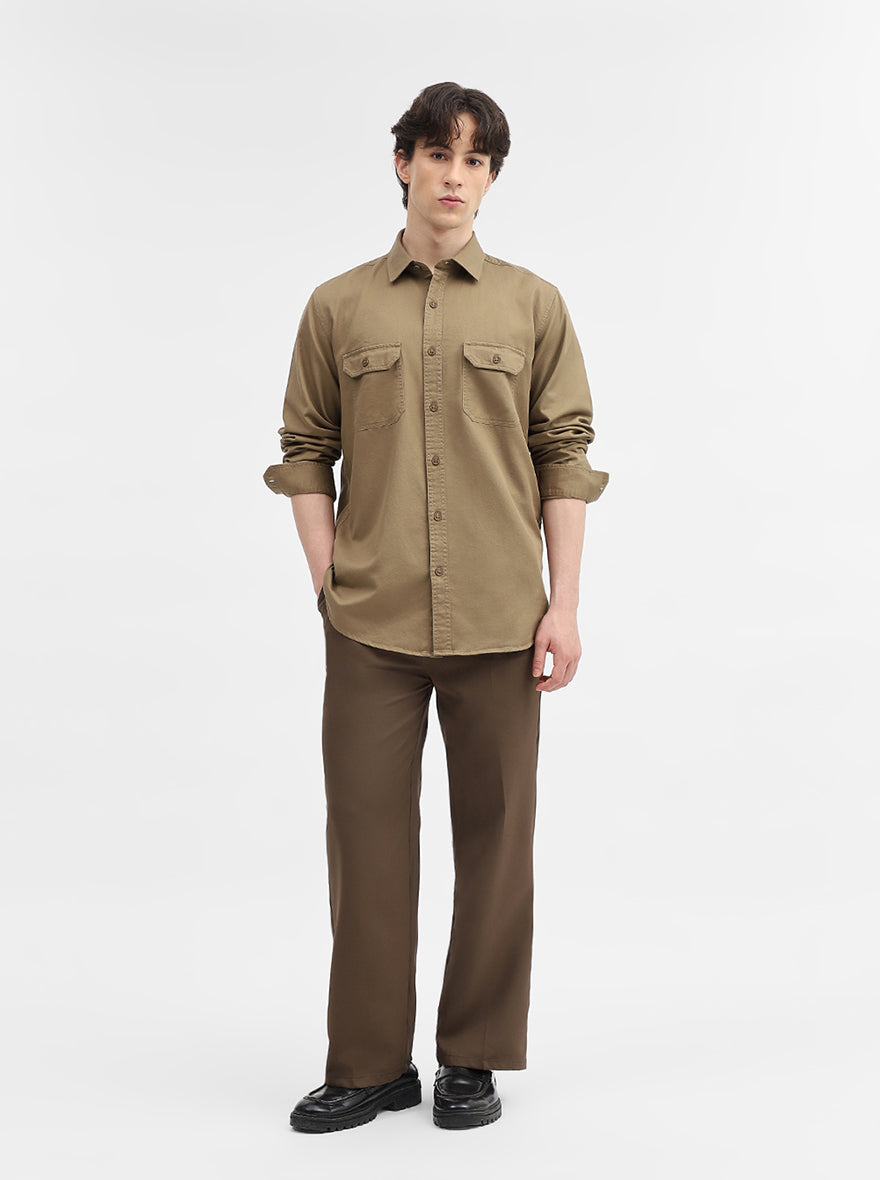 Khaki Solid Slim Fit Casual Shirt | JadeBlue