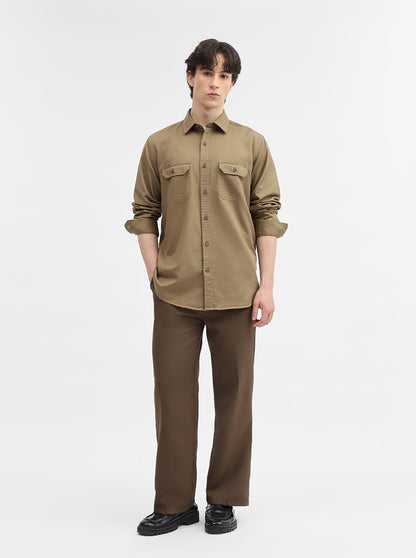 Khaki Solid Slim Fit Casual Shirt | JadeBlue