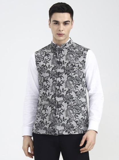 Grey Printed Regular Fit Waistcoat | Wyre